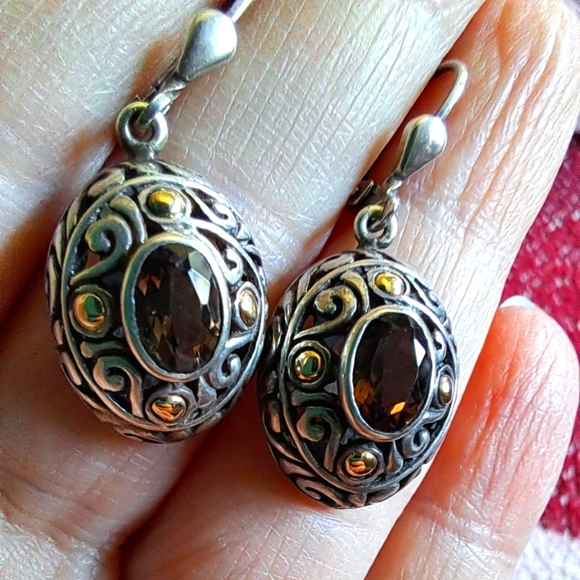 Antique 18k Sterling Silver Orange Citrine Scrolled Dangle...